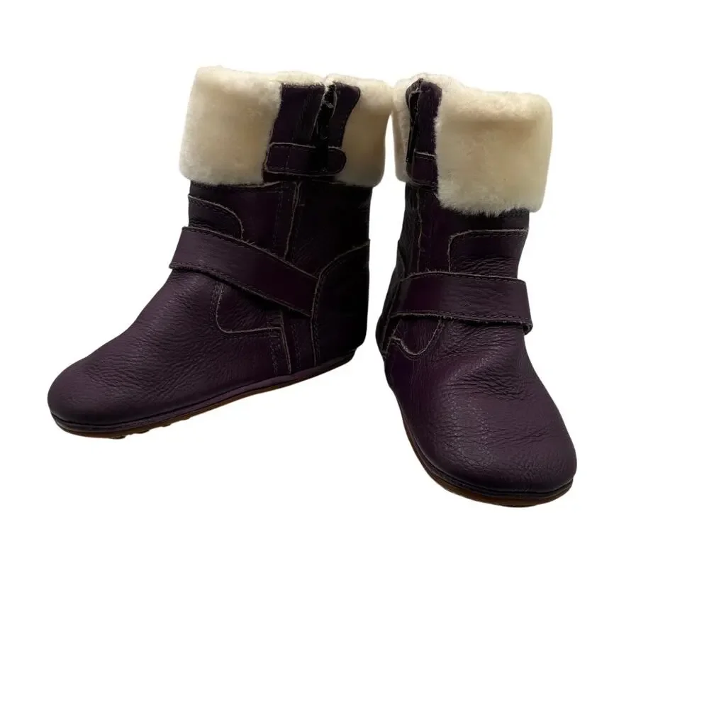 Oxxy Dark Purple Leather Shearling Slipper Boots Girls Size 22 Cozy Soft Bottom
